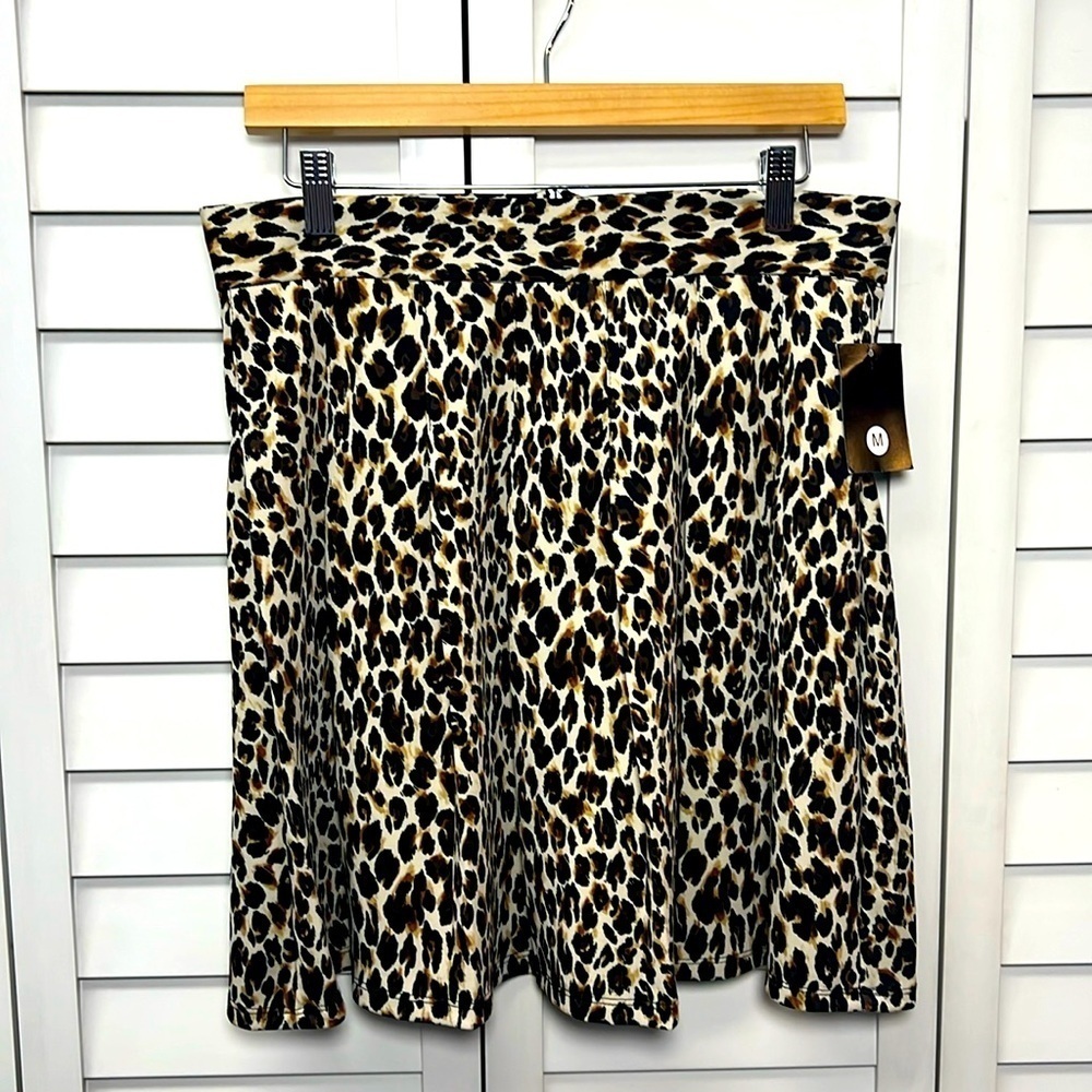 Messini Leopard Print Pleated Stretch A-Line Skirt Size Medium NWT